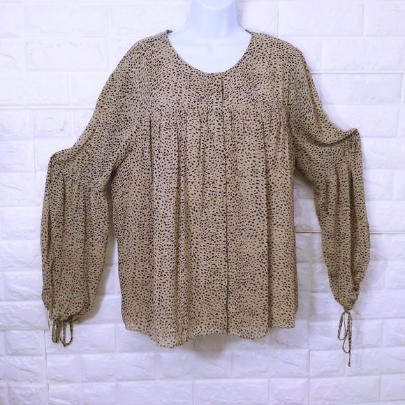 NWT Halston Animal Print Romantic Poet Blouse BabyDoll Top -XL Balloon LSL Beige - Picture 1 of 12
